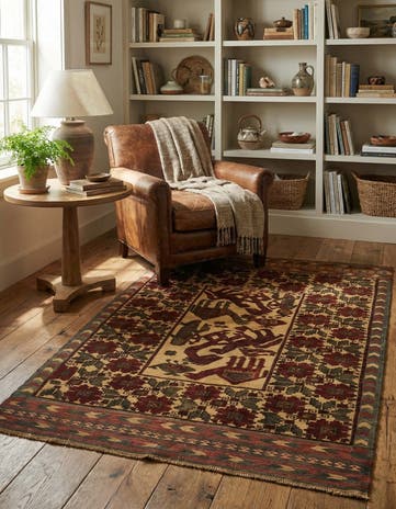 4' x 6' 1 Hand Knotted Sumak Wool Rug