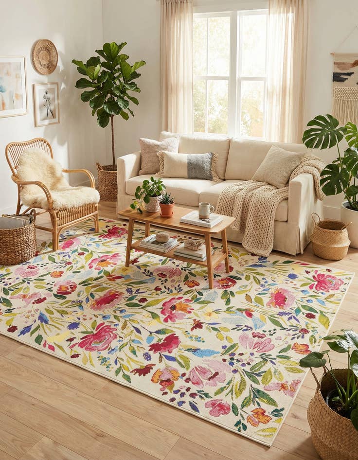 Detail image of 5' 3 x 8'  Washable Botanical Indoor / Outdoor Rug