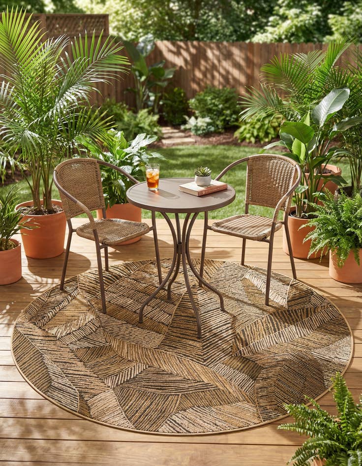 Detail image of 6' x 6'  Washable Botanical Indoor / Outdoor Round Rug