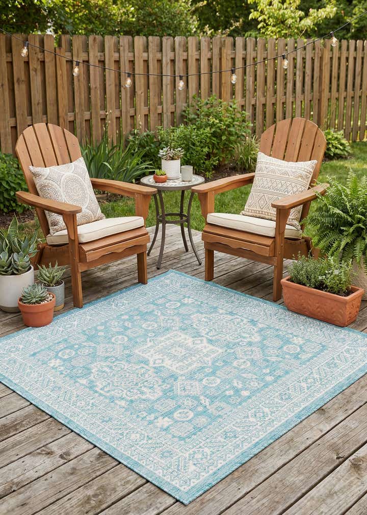 5' 3 x 5' 3 Easy-Clean Aztec Indoor / Outdoor Square Rug