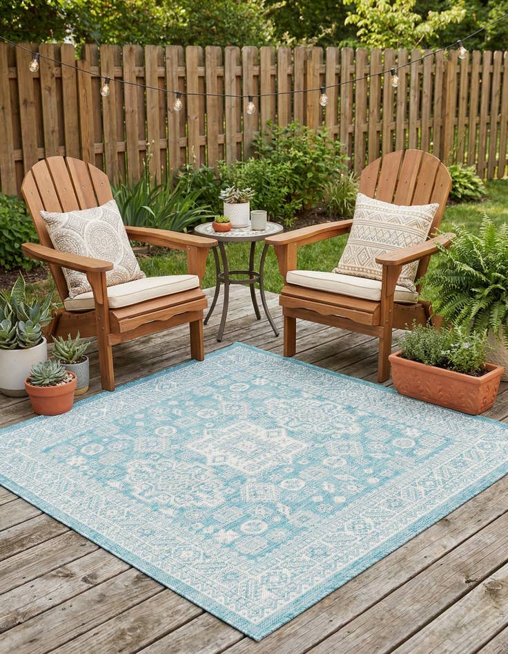 Detail image of 5' 3 x 5' 3  Washable Aztec Indoor / Outdoor Square Rug