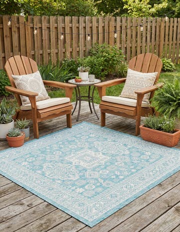 Aqua Easy-Clean Aztec Indoor / Outdoor Square Rug