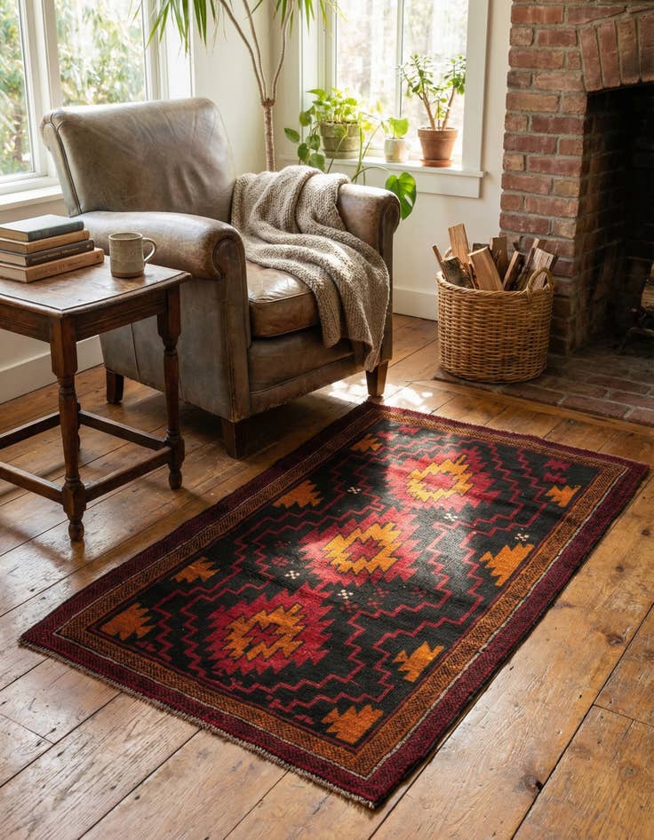 Detail image of  3' x 4' 8  Hand Knotted Balouch Persian Wool Rug