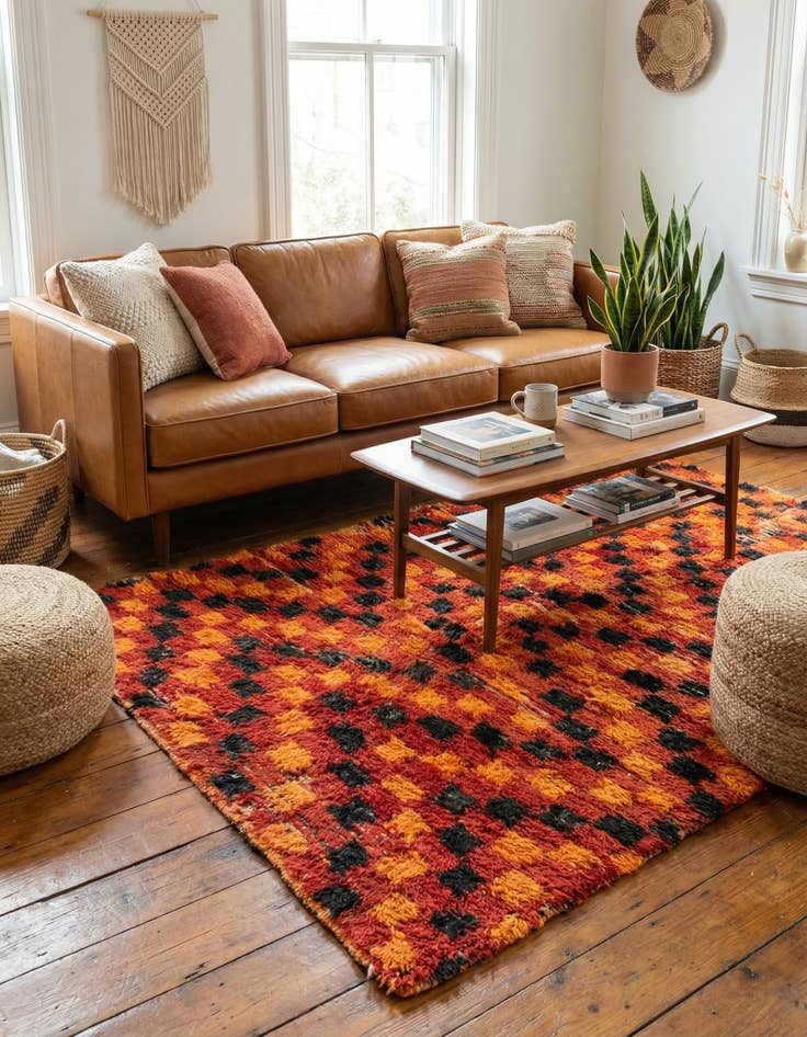 Detail image of 4' 6 x 7' 8  Hand Knotted Moroccan Wool Runner Rug