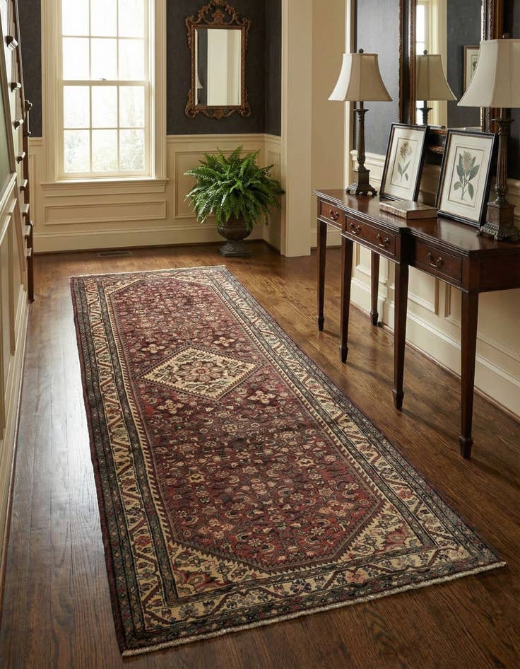 Detail image of 4' x 10' 8  Hand Knotted Hossainabad Persian Wool Runner Rug