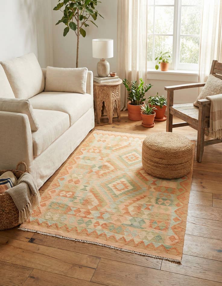 Detail image of 3' 3 x 4' 10  Hand Woven Kilim Waziri Wool Rug