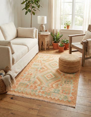 3' 3 x 4' 10 Hand Woven Kilim Waziri Wool Rug