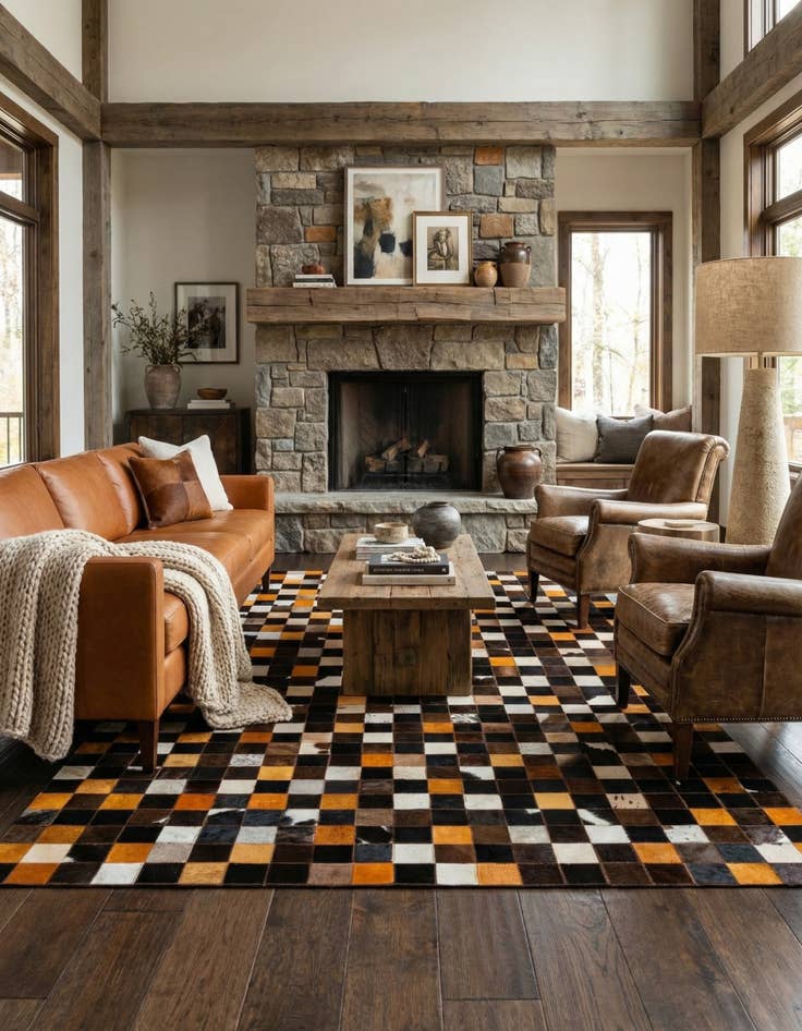 Detail image of  5' 2 x 8' Cowhide - Patchwork Rug