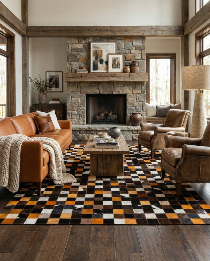 Detail image of 5' 2 x 8' Cowhide - Patchwork Rug