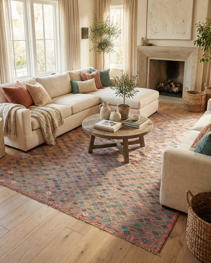 Detail image of 6' 10 x 9' 8 Hand Woven Kilim Modern Wool Rug