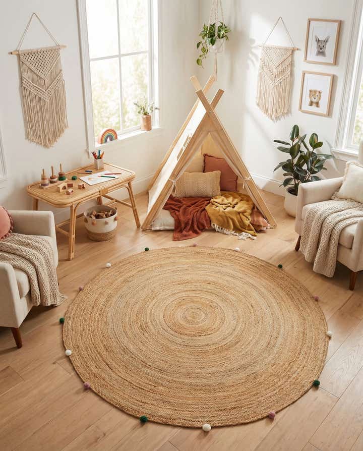 7' 10 x 7' 10 Hand Braided Kids Braided Jute Round Rug