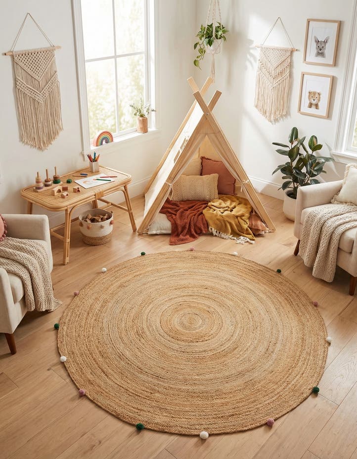 7' 10 x 7' 10 Hand Braided Kids Braided Jute Round...