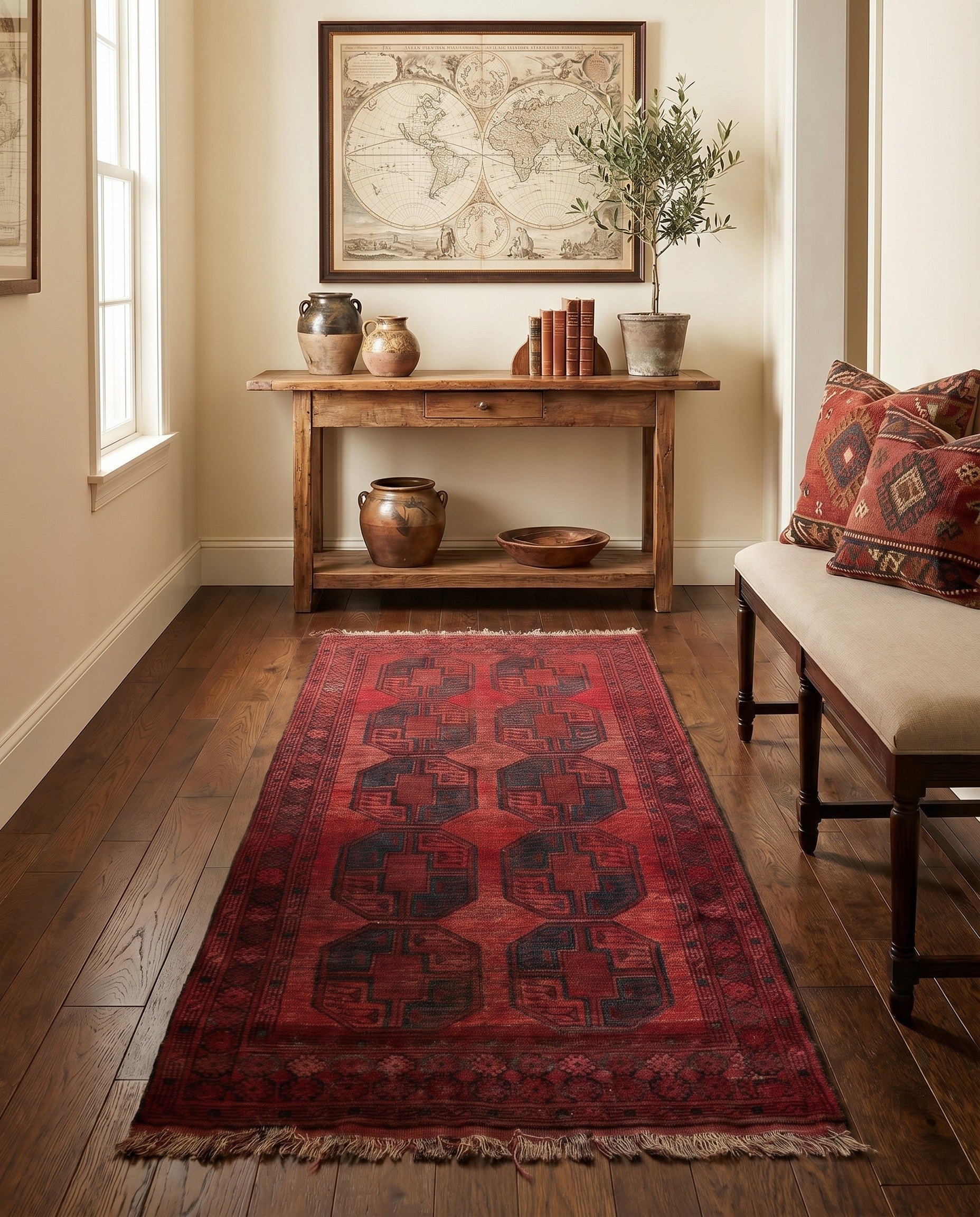 3' 8 x 7' 4 Hand Knotted Afghan Akhche Wool Runner Rug