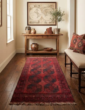 3' 8 x 7' 4 Hand Knotted Afghan Akhche Wool Runner Rug