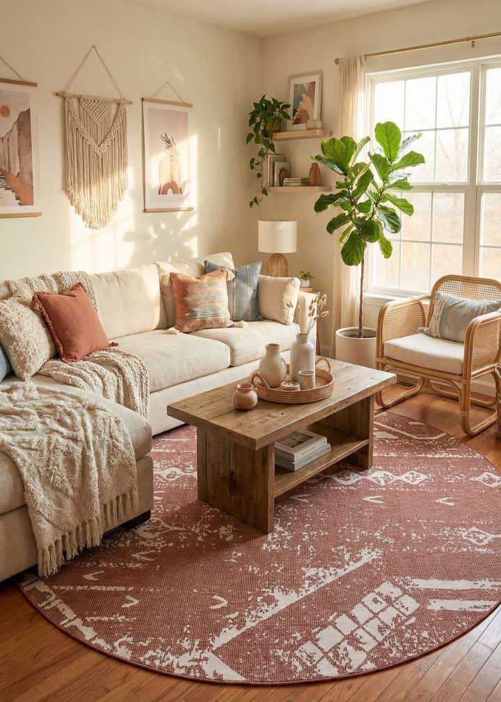10' 8 x 10' 8 Easy-Clean Bohemian Indoor / Outdoor Round Rug