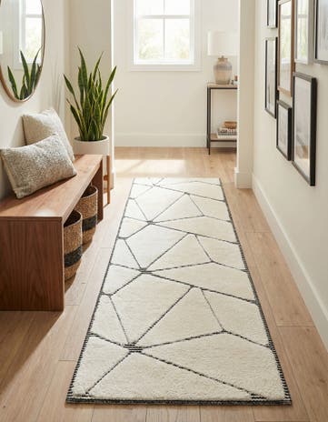 Ivory White Prismatic Runner Rug