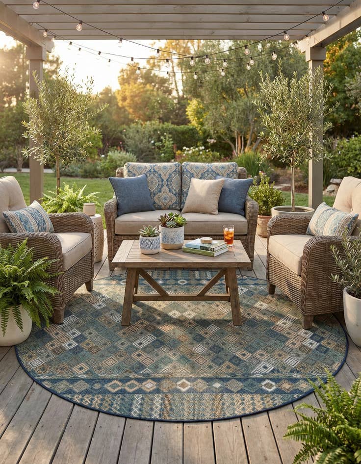 Detail image of 7' 10 x 7' 10  Washable Baja Indoor / Outdoor Round Rug