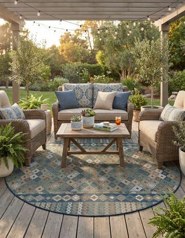 7' 10 x 7' 10 Easy-Clean Baja Indoor / Outdoor Round Rug