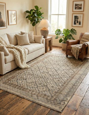 6' 7 x 9' 9 Hand Woven Kilim Maymana Wool Rug