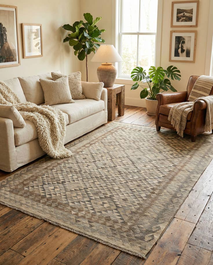 Detail image of 6' 7 x 9' 9 Hand Woven Kilim Maymana Wool Rug