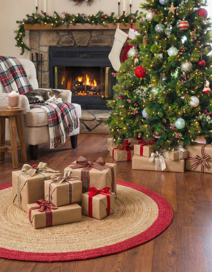 Detail image of 2' 2 x 2' 2  Hand Braided Christmas Tree Skirt