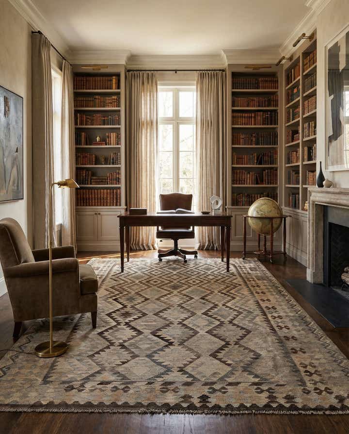 6' 9 x 9' 7 Hand Woven Kilim Maymana Wool Rug