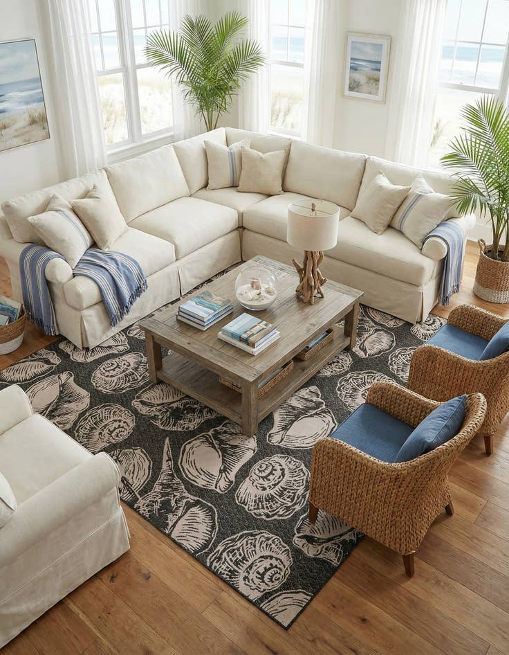 Detail image of 12' x 12'  Washable Coastal Indoor / Outdoor Square Rug
