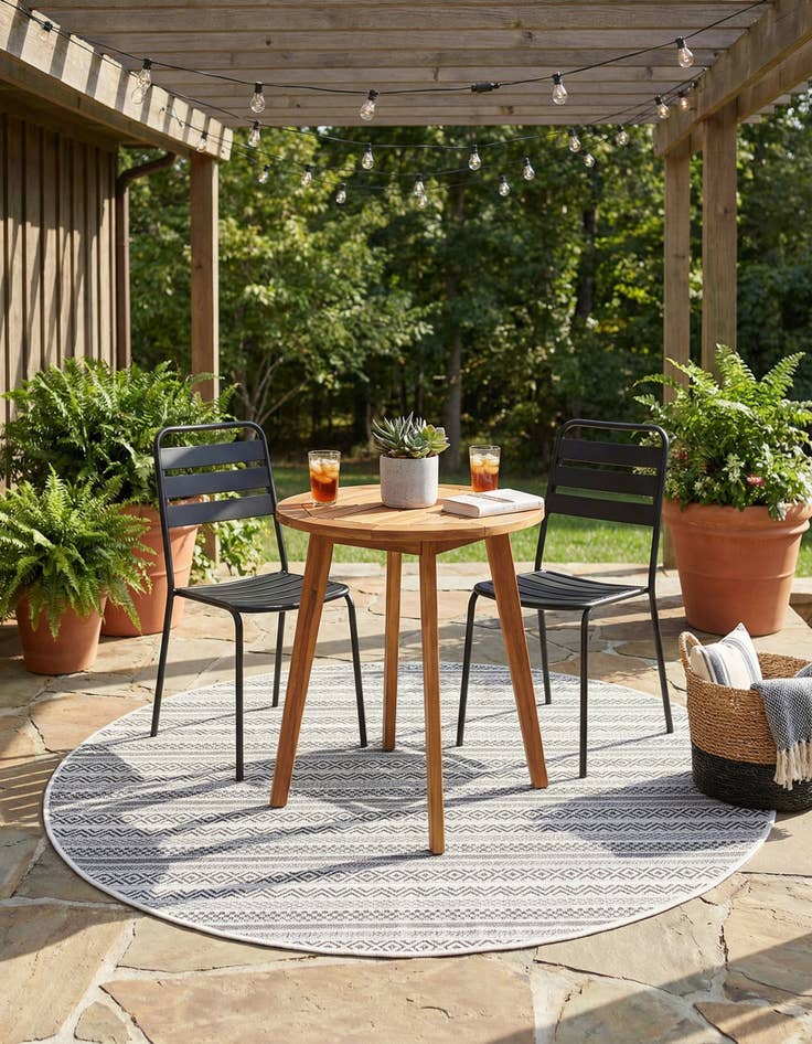 Detail image of 5' 3 x 5' 3 Easy-Clean Striped Indoor / Outdoor Round Rug