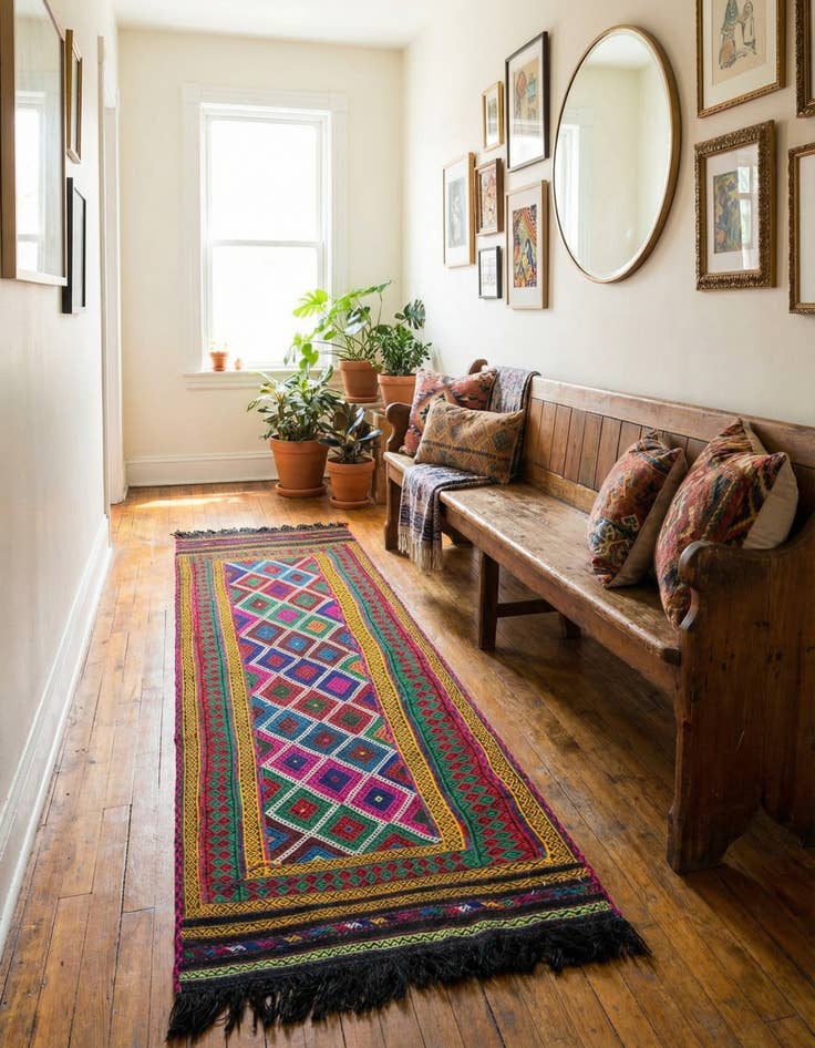 Detail image of 2' 4 x 8' Hand Woven Kilim Fars Wool Runner Rug