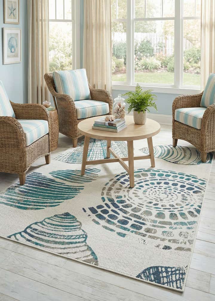 5' 3 x 8' Easy-Clean Coastal Indoor / Outdoor Rug