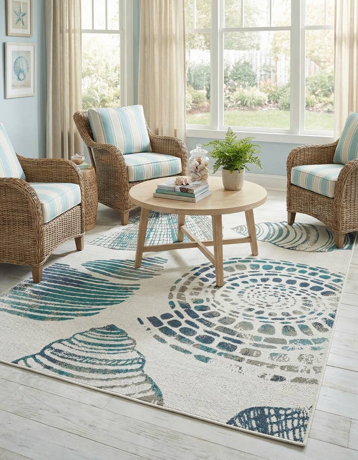 Detail image of  5' 3 x 8'  Washable Coastal Indoor / Outdoor Rug