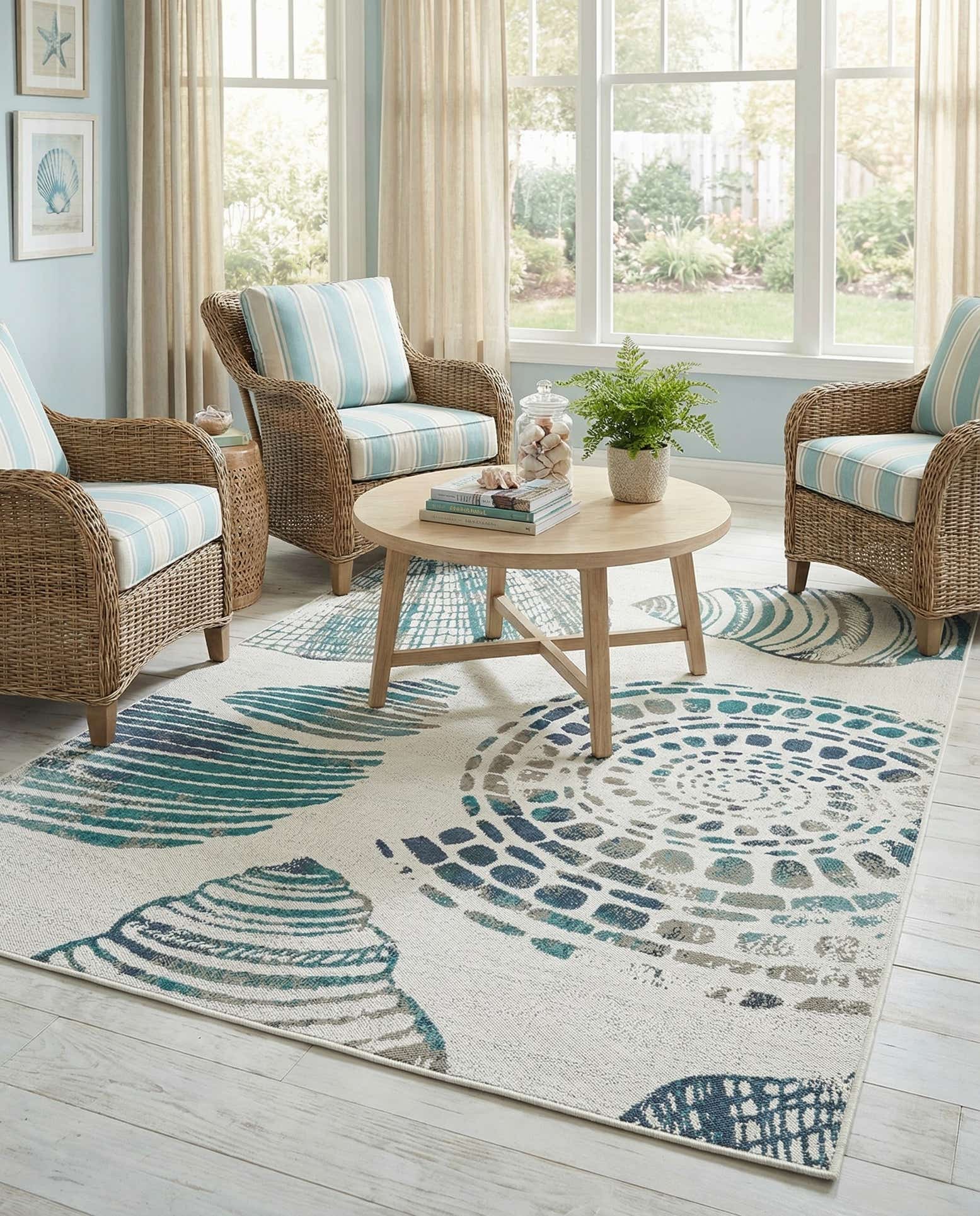 5' 3 x 8' Easy-Clean Coastal Indoor / Outdoor Rug