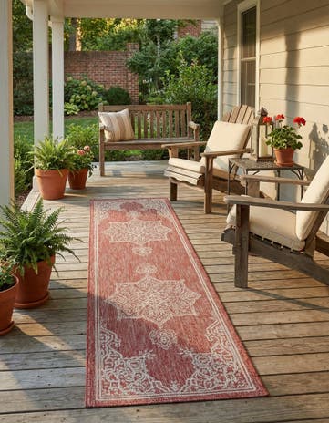 Rust Red Easy-Clean Traditional Indoor / Outdoor Runner Rug