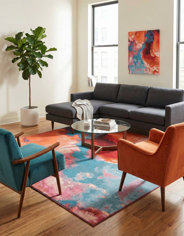 Detail image of  7' 10 x 7' 10  Washable Modern Indoor / Outdoor Square Rug