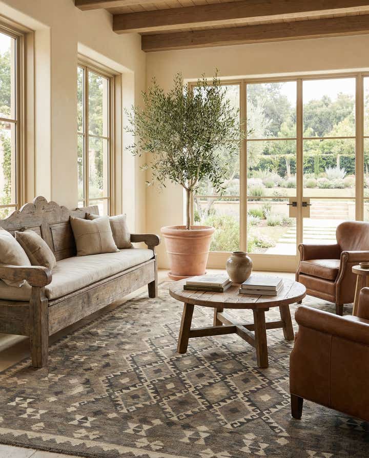 6' 11 x 9' 8 Hand Woven Kilim Maymana Wool Rug