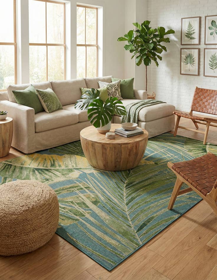 Detail image of 10' x 14' 2  Washable Botanical Indoor / Outdoor Rug