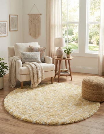 Yellow Marrakesh Shag Round Rug