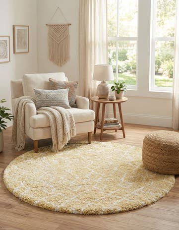 Yellow Marrakesh Shag Round Rug