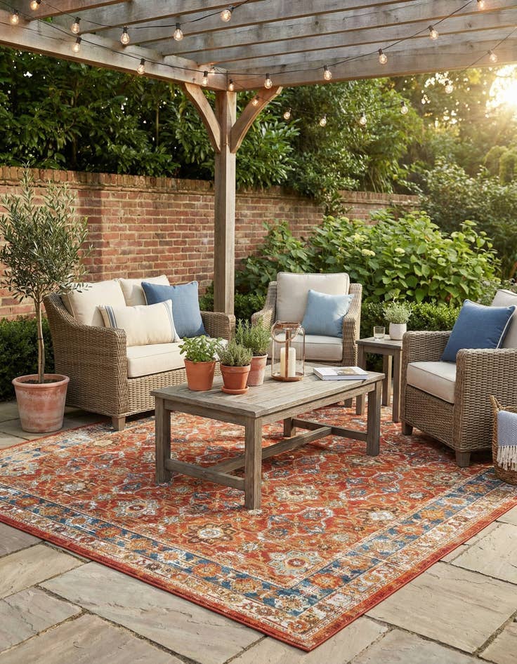 Detail image of 7' 10 x 10'  Washable Traditional Indoor / Outdoor Rug