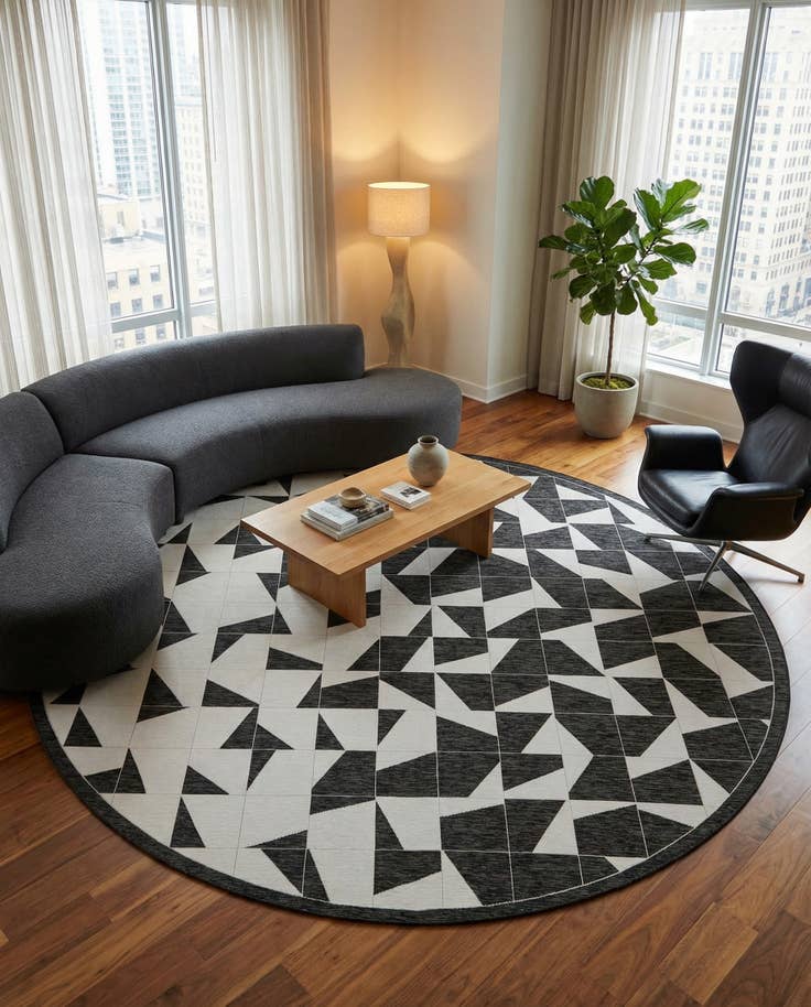 Detail image of 13' x 13' Easy-Clean Modern Indoor / Outdoor Round Rug