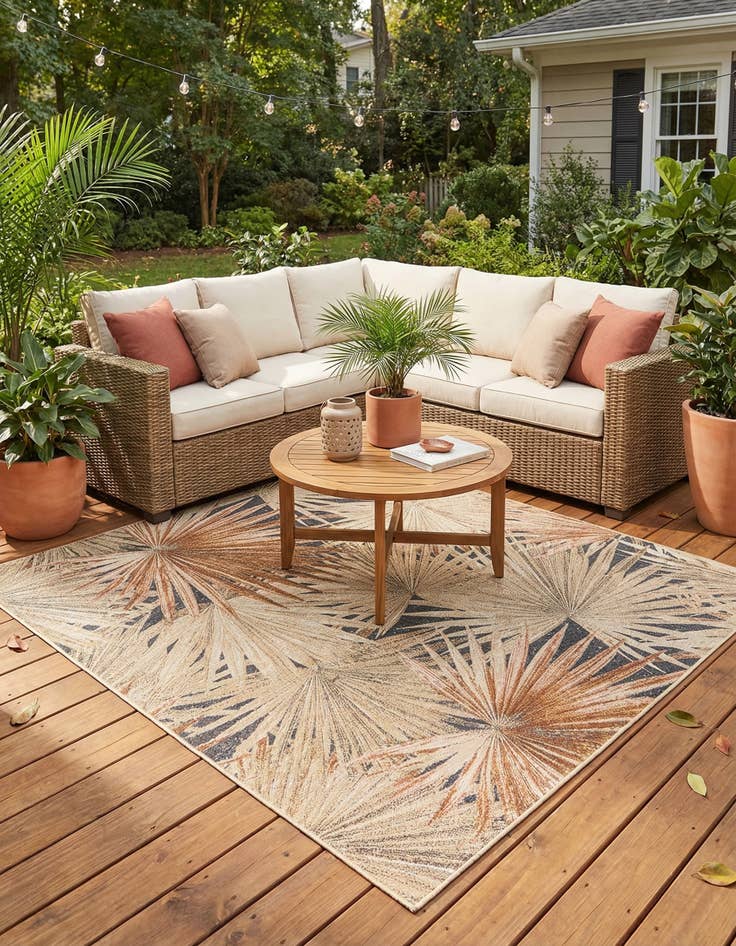 Detail image of 7' 10 x 7' 10  Washable Botanical Indoor / Outdoor Square Rug