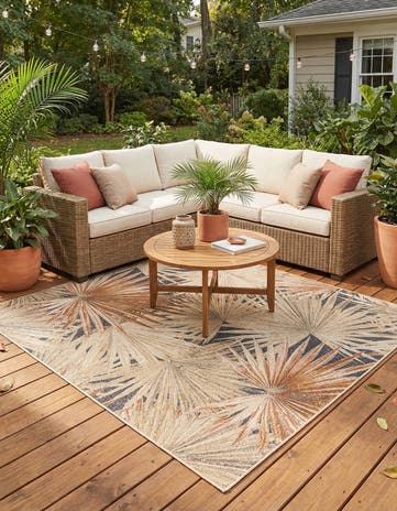 7' 10 x 7' 10 Easy-Clean Botanical Indoor / Outdoor Square Rug