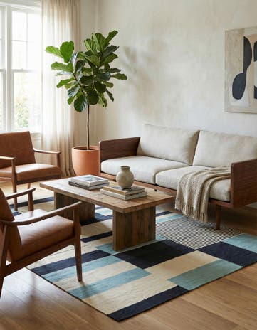 4' 4 x 5' 10 Hand Woven Kilim Modern Wool Rug