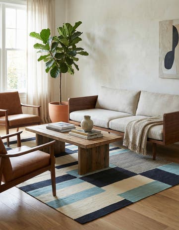 4' 4 x 5' 10 Hand Woven Kilim Modern Wool Rug