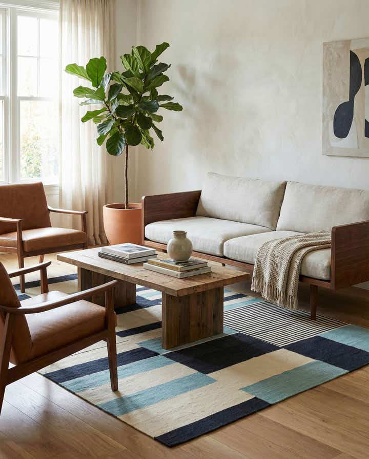 4' 4 x 5' 10 Hand Woven Kilim Modern Wool Rug