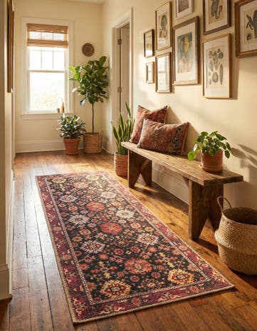 Black Washable Timeless Runner Rug