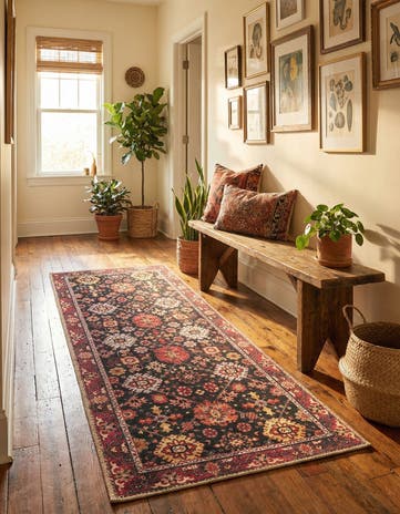 Black Washable Timeless Runner Rug
