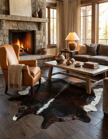 5' 5 x 5' 6 Cowhide Leather Square Rug