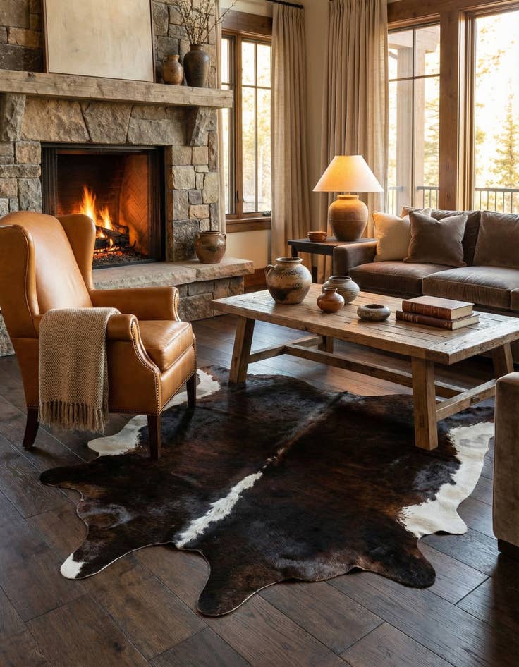Detail image of 5' 5 x 5' 6 Cowhide Leather Square Rug