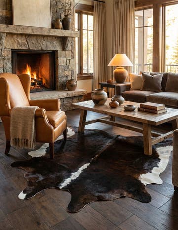 5' 5 x 5' 6 Cowhide Leather Square Rug